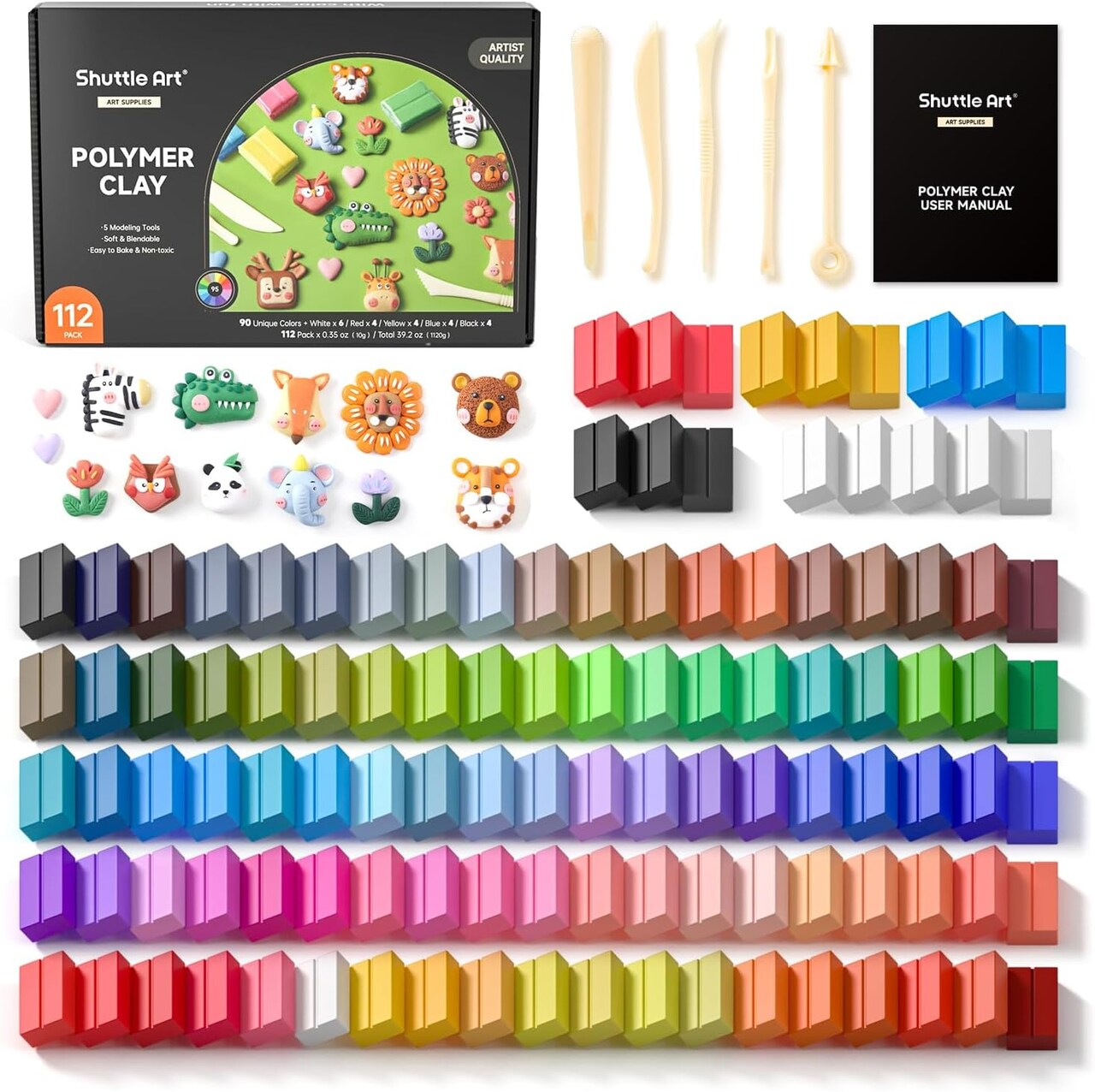 Art 117 PCS Small Block Polymer Clay Kit,95 Unique Colors,5 Modeling Clay Tools